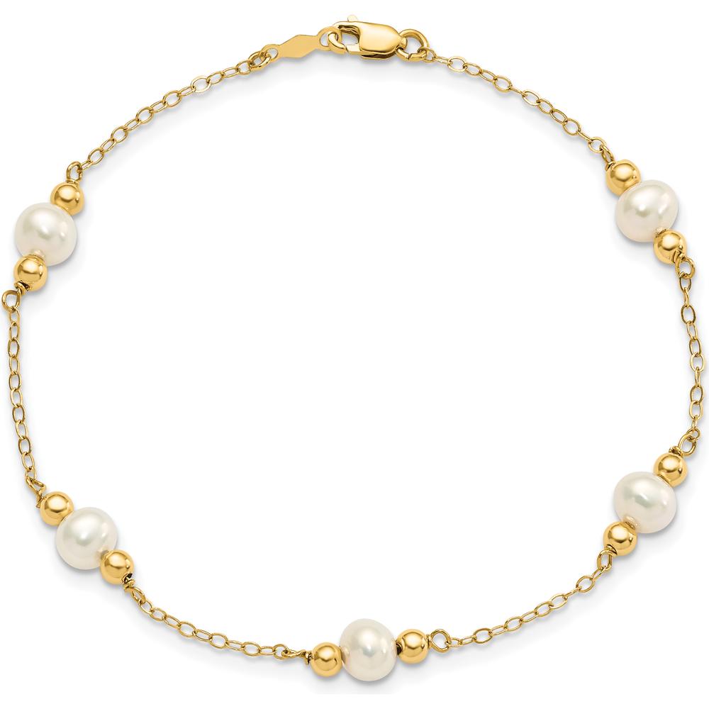 14K Yellow Gold Freshwater Cultured Pearl Beaded Station Bracelet - 5 Pearls by Monteluci Fine Jewelry
