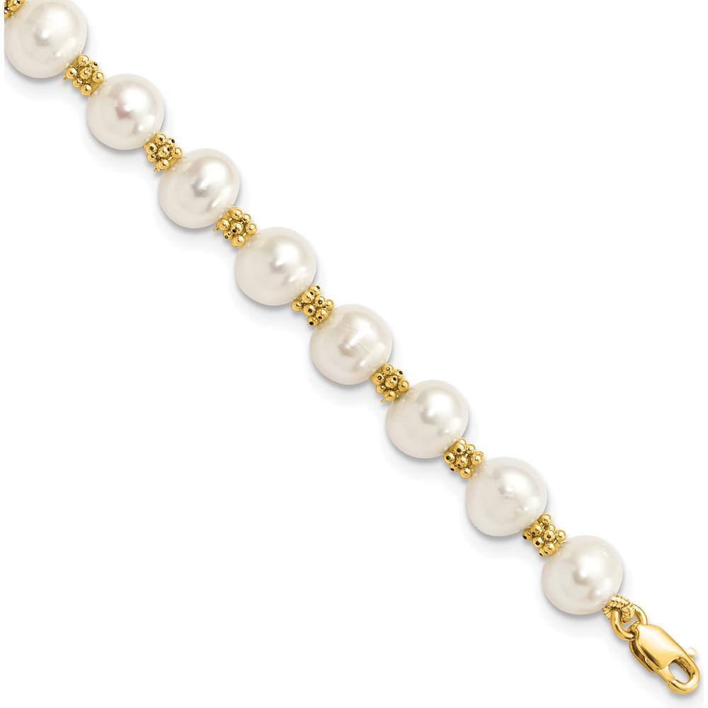 14K Yellow Gold Freshwater Cultured Pearl Bracelet - 7.25" Length, 6-7mm Pearls by Monteluci Fine Jewelry