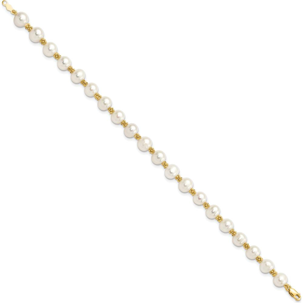 14K Yellow Gold Freshwater Cultured Pearl Bracelet - 7.25" Length, 6-7mm Pearls by Monteluci Fine Jewelry