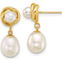 14K Yellow Gold Freshwater Cultured Pearl Button and Rice Dangle Earrings - 1.0 Carat Total Pearl Weight by Monteluci Fine Jewelry