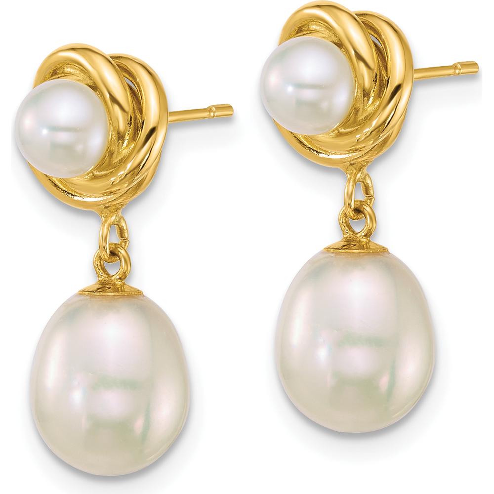 14K Yellow Gold Freshwater Cultured Pearl Button and Rice Dangle Earrings - 1.0 Carat Total Pearl Weight by Monteluci Fine Jewelry