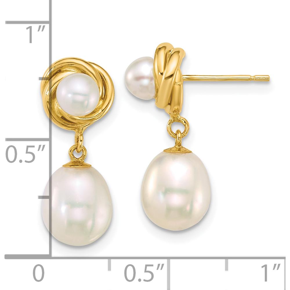 14K Yellow Gold Freshwater Cultured Pearl Button and Rice Dangle Earrings - 1.0 Carat Total Pearl Weight by Monteluci Fine Jewelry