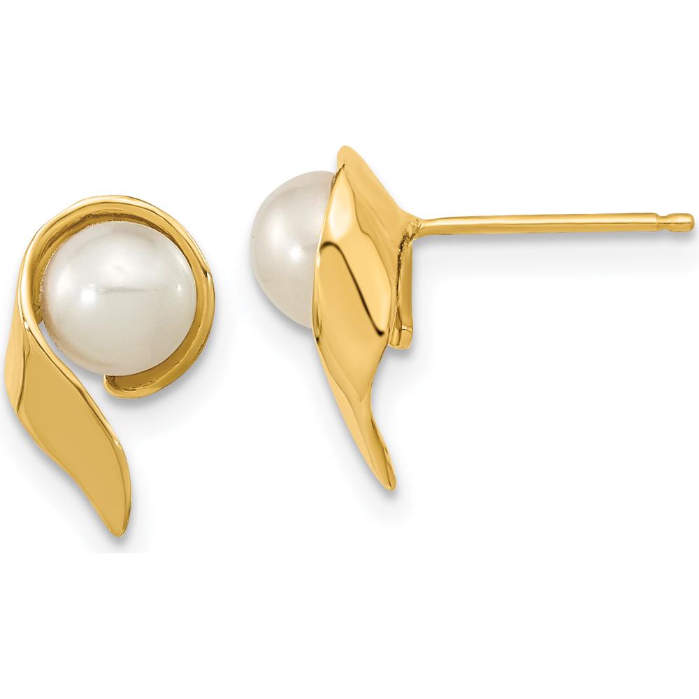 14K Yellow Gold Freshwater Cultured Pearl Button Post Earrings - 5-6mm Pearl Size by Monteluci Fine Jewelry