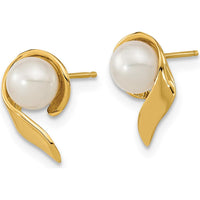 14K Yellow Gold Freshwater Cultured Pearl Button Post Earrings - 5-6mm Pearl Size by Monteluci Fine Jewelry