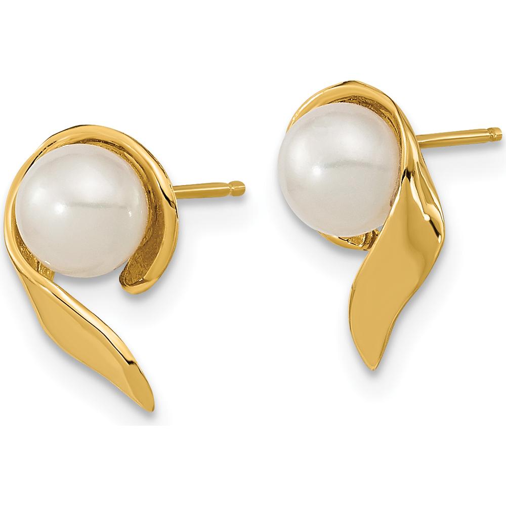 14K Yellow Gold Freshwater Cultured Pearl Button Post Earrings - 5-6mm Pearl Size by Monteluci Fine Jewelry