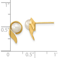 14K Yellow Gold Freshwater Cultured Pearl Button Post Earrings - 5-6mm Pearl Size by Monteluci Fine Jewelry