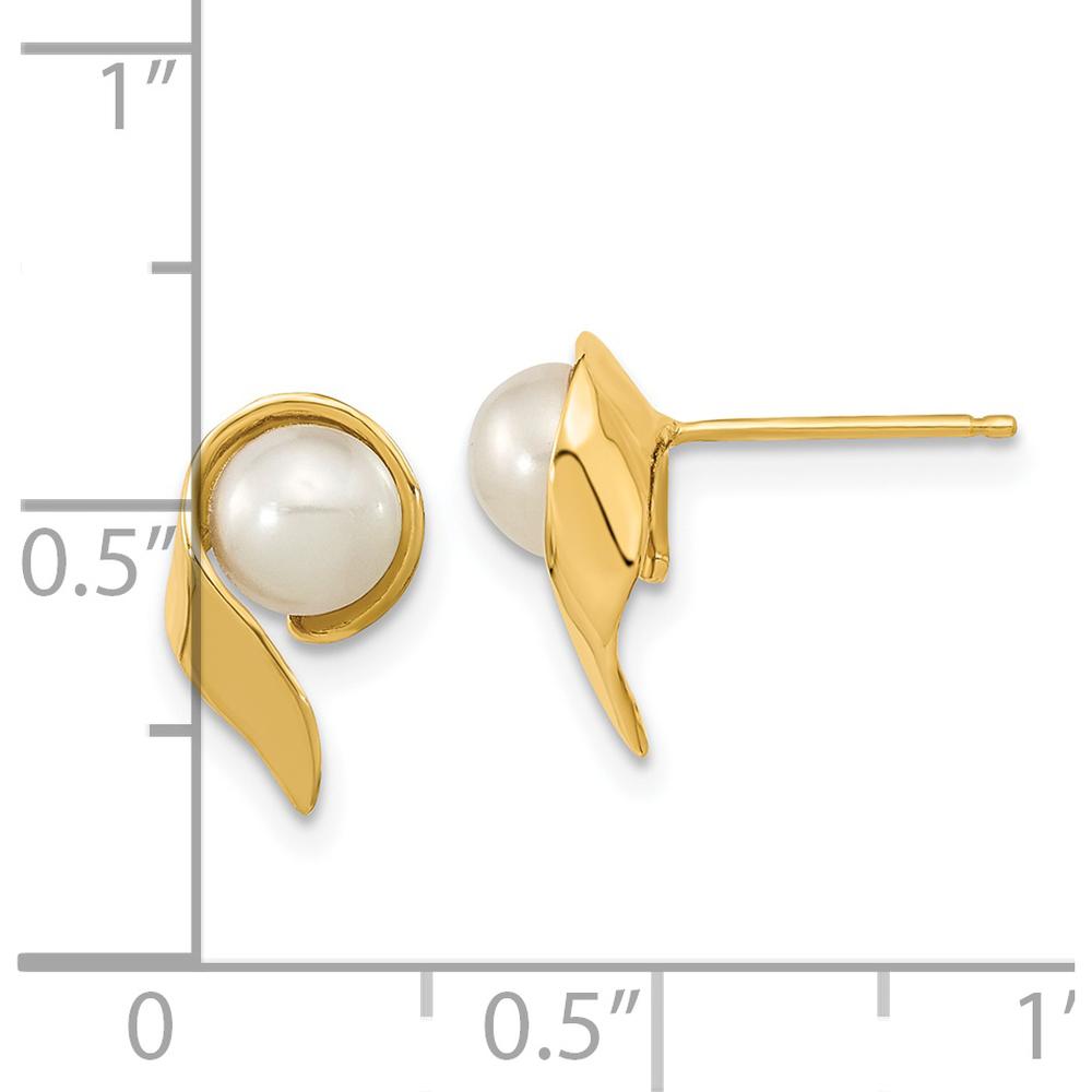 14K Yellow Gold Freshwater Cultured Pearl Button Post Earrings - 5-6mm Pearl Size by Monteluci Fine Jewelry