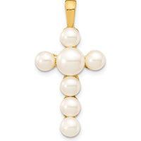 14K Yellow Gold Freshwater Cultured Pearl Cross Pendant with 7 Button Pearls - 4-6mm Size Range by Monteluci Fine Jewelry