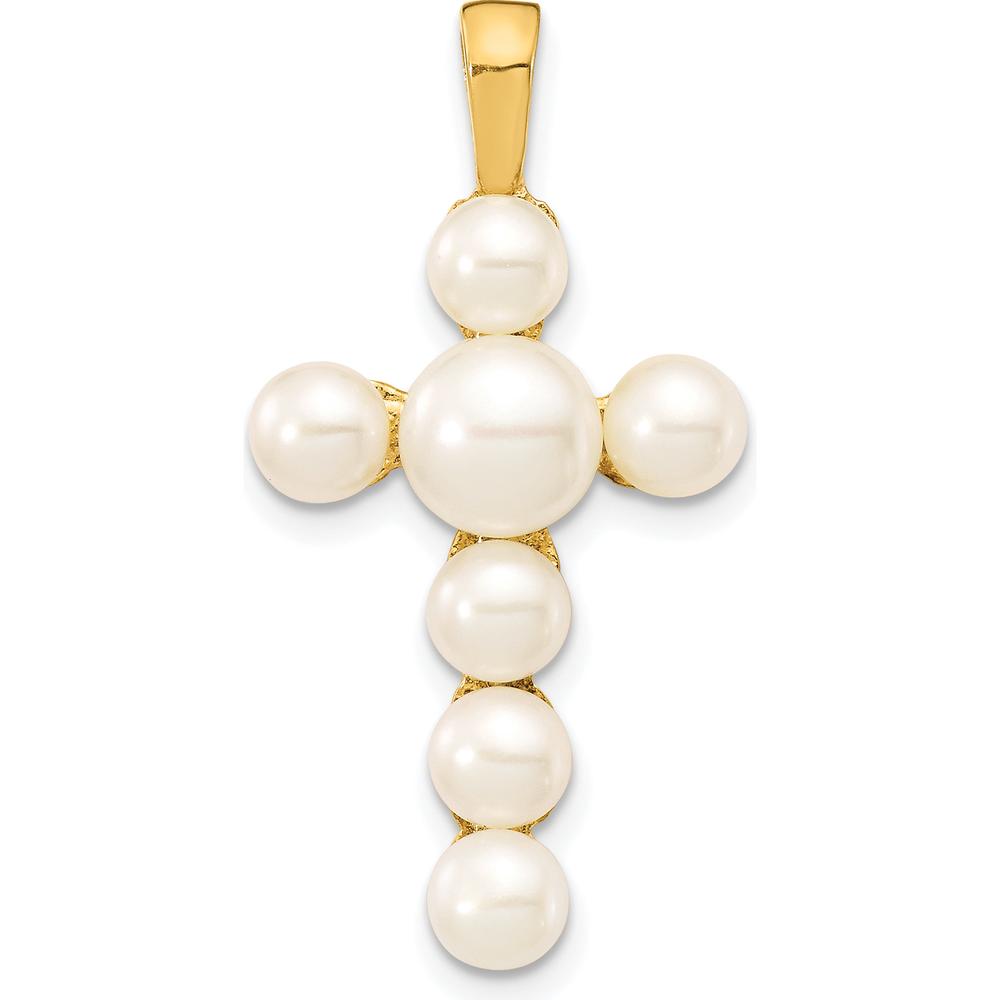 14K Yellow Gold Freshwater Cultured Pearl Cross Pendant with 7 Button Pearls - 4-6mm Size Range by Monteluci Fine Jewelry