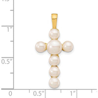 14K Yellow Gold Freshwater Cultured Pearl Cross Pendant with 7 Button Pearls - 4-6mm Size Range by Monteluci Fine Jewelry