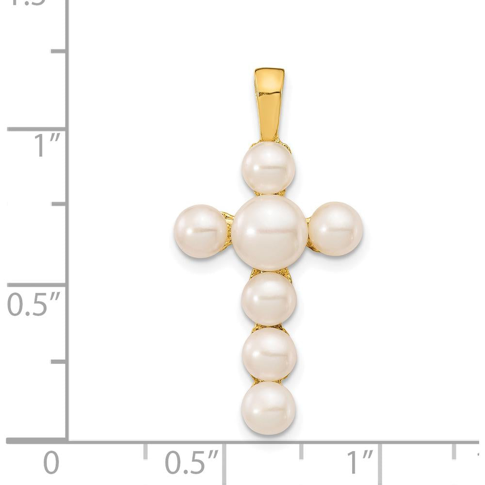 14K Yellow Gold Freshwater Cultured Pearl Cross Pendant with 7 Button Pearls - 4-6mm Size Range by Monteluci Fine Jewelry