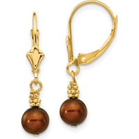 14K Yellow Gold Freshwater Cultured Pearl Dangle Earrings - 5-6mm Brown Pearls by Monteluci Fine Jewelry