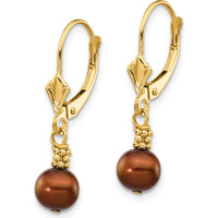 14K Yellow Gold Freshwater Cultured Pearl Dangle Earrings - 5-6mm Brown Pearls by Monteluci Fine Jewelry