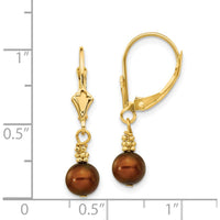 14K Yellow Gold Freshwater Cultured Pearl Dangle Earrings - 5-6mm Brown Pearls by Monteluci Fine Jewelry