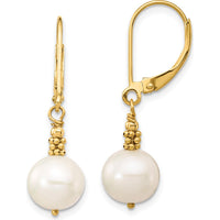 14K Yellow Gold Freshwater Cultured Pearl Dangle Earrings - 8-9mm Pearls by Monteluci Fine Jewelry
