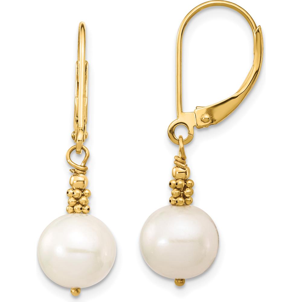 14K Yellow Gold Freshwater Cultured Pearl Dangle Earrings - 8-9mm Pearls by Monteluci Fine Jewelry
