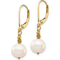 14K Yellow Gold Freshwater Cultured Pearl Dangle Earrings - 8-9mm Pearls by Monteluci Fine Jewelry