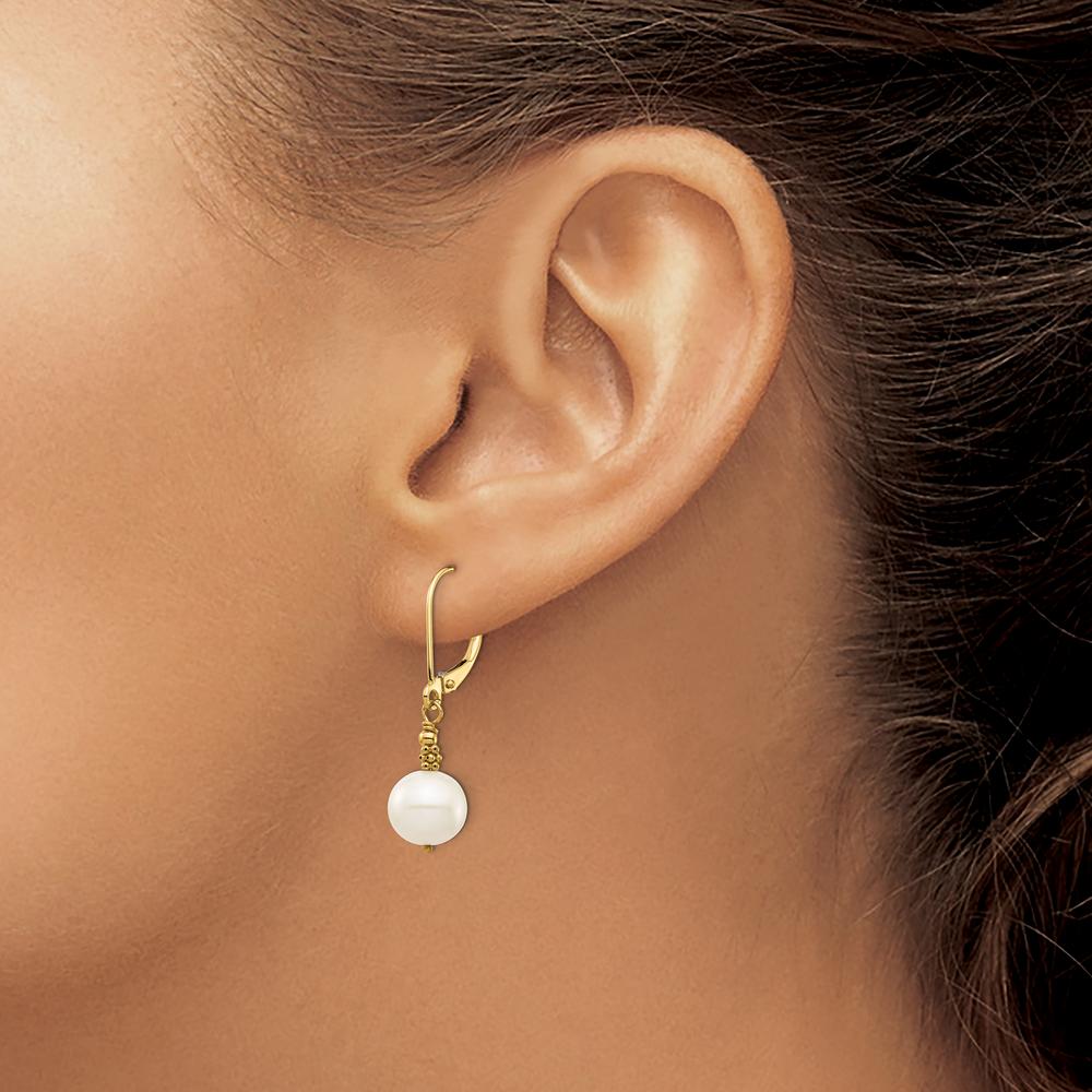 14K Yellow Gold Freshwater Cultured Pearl Dangle Earrings - 8-9mm Pearls by Monteluci Fine Jewelry