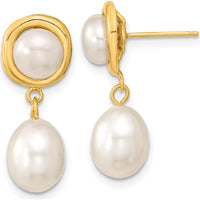 14K Yellow Gold Freshwater Cultured Pearl Dangle Earrings with Rice-Shaped Pearls - 5-7mm by Monteluci Fine Jewelry