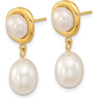 14K Yellow Gold Freshwater Cultured Pearl Dangle Earrings with Rice-Shaped Pearls - 5-7mm by Monteluci Fine Jewelry