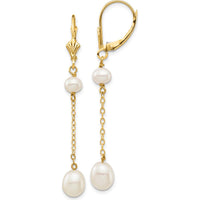14K Yellow Gold Freshwater Cultured Pearl Dangle Leverback Earrings - 4 Pearls 5-7mm Total Weight by Monteluci Fine Jewelry