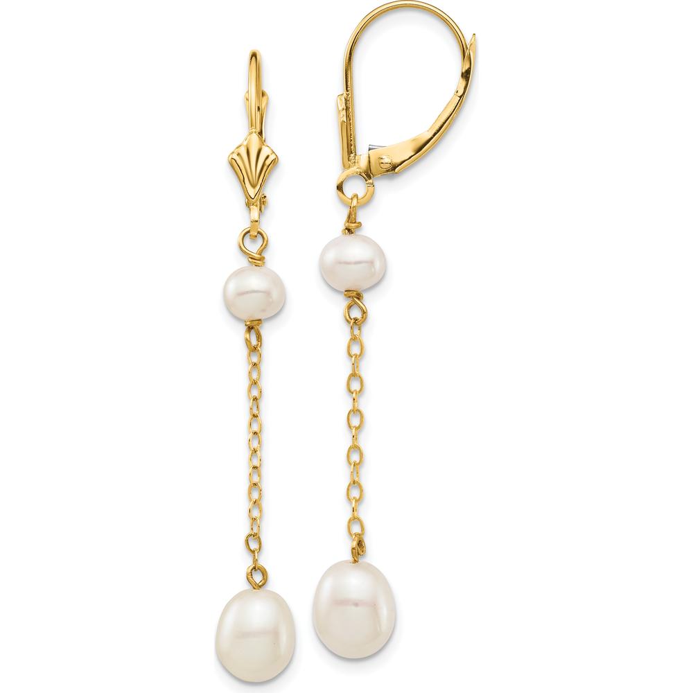 14K Yellow Gold Freshwater Cultured Pearl Dangle Leverback Earrings - 4 Pearls 5-7mm Total Weight by Monteluci Fine Jewelry