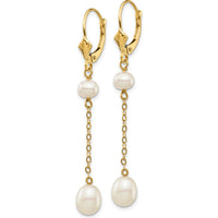 14K Yellow Gold Freshwater Cultured Pearl Dangle Leverback Earrings - 4 Pearls 5-7mm Total Weight by Monteluci Fine Jewelry
