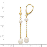 14K Yellow Gold Freshwater Cultured Pearl Dangle Leverback Earrings - 4 Pearls 5-7mm Total Weight by Monteluci Fine Jewelry