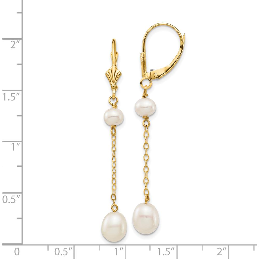 14K Yellow Gold Freshwater Cultured Pearl Dangle Leverback Earrings - 4 Pearls 5-7mm Total Weight by Monteluci Fine Jewelry