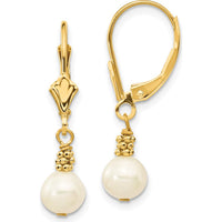 14K Yellow Gold Freshwater Cultured Pearl Dangle Leverback Earrings - 5-6mm Pearls by Monteluci Fine Jewelry