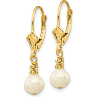 14K Yellow Gold Freshwater Cultured Pearl Dangle Leverback Earrings - 5-6mm Pearls by Monteluci Fine Jewelry