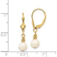 14K Yellow Gold Freshwater Cultured Pearl Dangle Leverback Earrings - 5-6mm Pearls by Monteluci Fine Jewelry