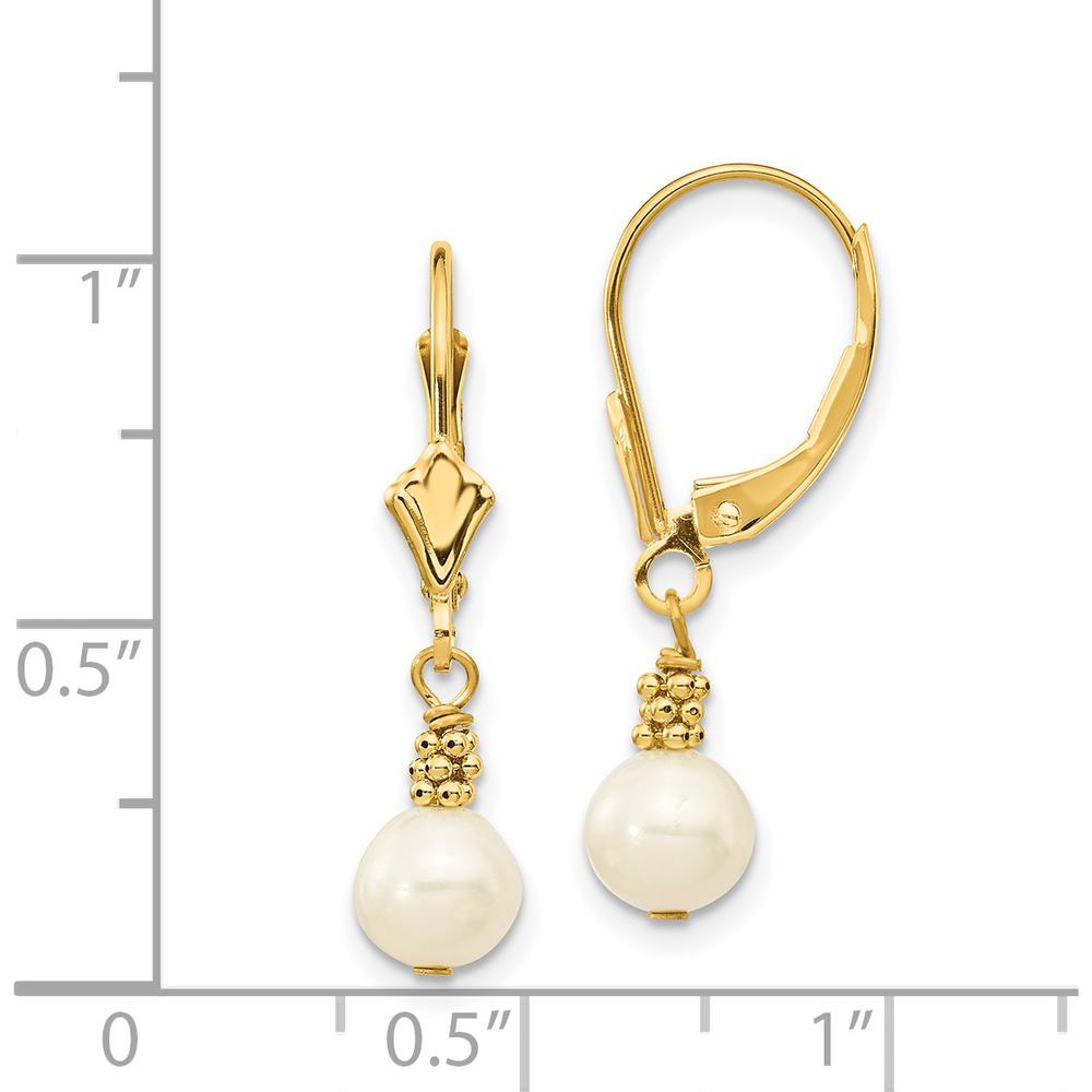 14K Yellow Gold Freshwater Cultured Pearl Dangle Leverback Earrings - 5-6mm Pearls by Monteluci Fine Jewelry