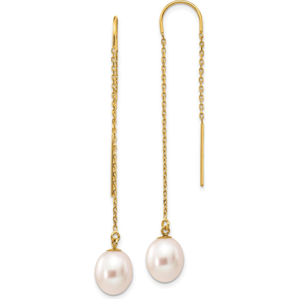 14K Yellow Gold Freshwater Cultured Pearl Dangle Threader Earrings - 7-8mm Pearls by Monteluci Fine Jewelry