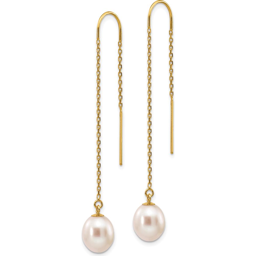 14K Yellow Gold Freshwater Cultured Pearl Dangle Threader Earrings - 7-8mm Pearls by Monteluci Fine Jewelry