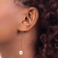 14K Yellow Gold Freshwater Cultured Pearl Dangle Threader Earrings - 7-8mm Pearls by Monteluci Fine Jewelry