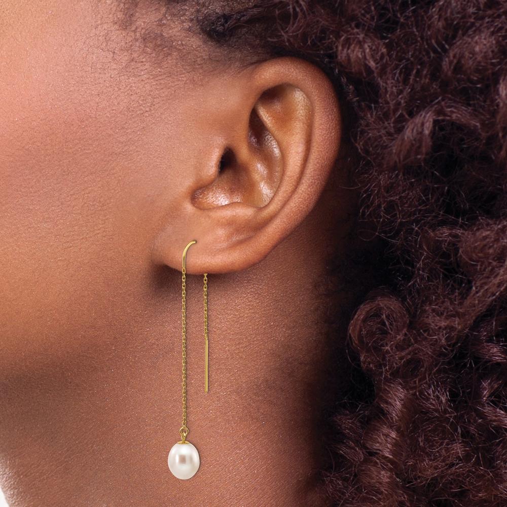 14K Yellow Gold Freshwater Cultured Pearl Dangle Threader Earrings - 7-8mm Pearls by Monteluci Fine Jewelry