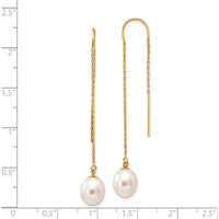 14K Yellow Gold Freshwater Cultured Pearl Dangle Threader Earrings - 7-8mm Pearls by Monteluci Fine Jewelry