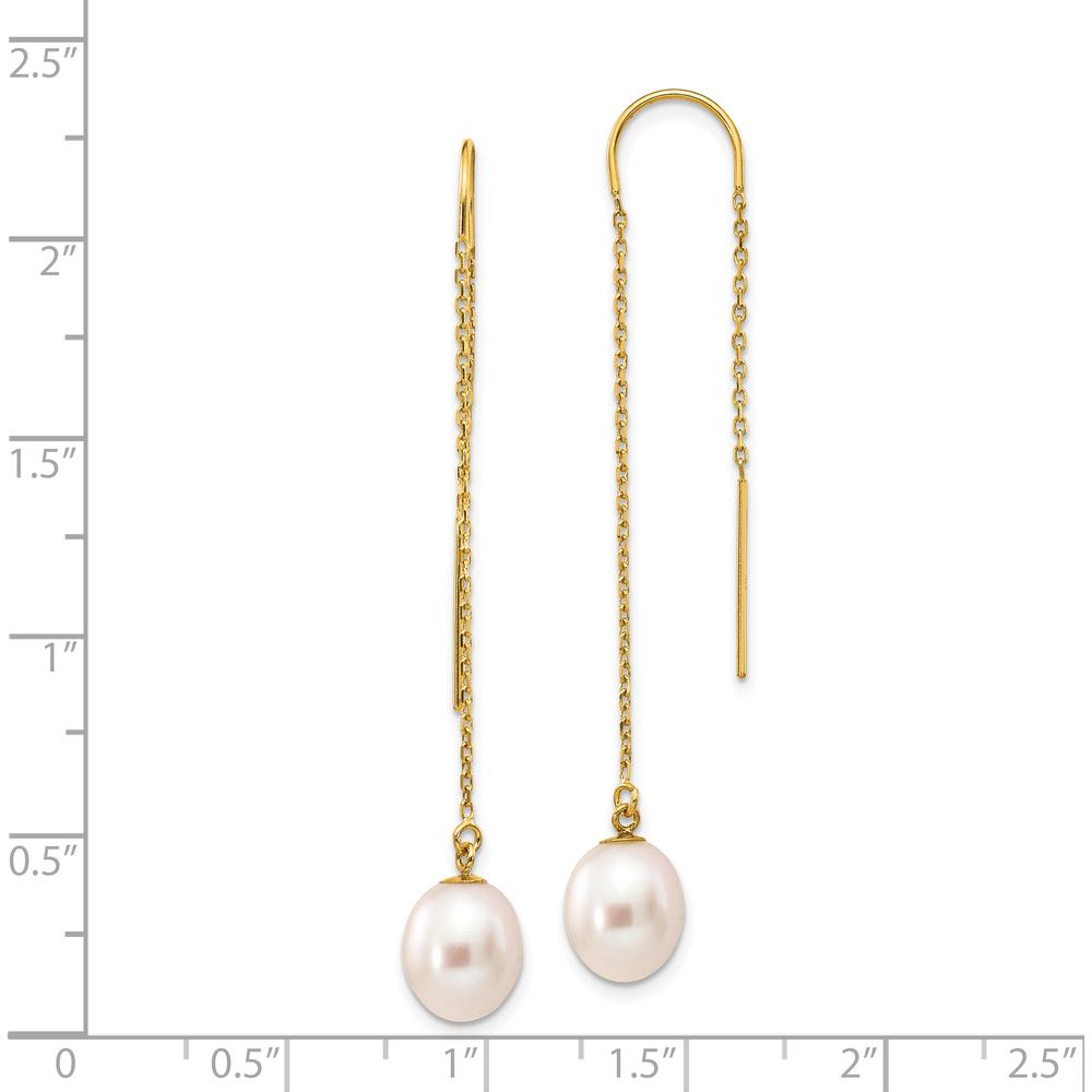 14K Yellow Gold Freshwater Cultured Pearl Dangle Threader Earrings - 7-8mm Pearls by Monteluci Fine Jewelry