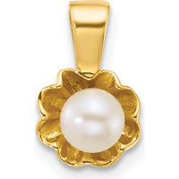 14K Yellow Gold Freshwater Cultured Pearl Flower Pendant with Textured Back - 4-5mm Pearl by Monteluci Fine Jewelry