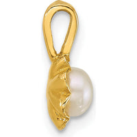 14K Yellow Gold Freshwater Cultured Pearl Flower Pendant with Textured Back - 4-5mm Pearl by Monteluci Fine Jewelry