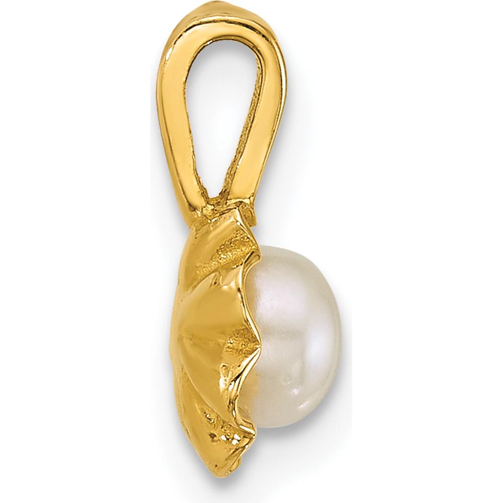 14K Yellow Gold Freshwater Cultured Pearl Flower Pendant with Textured Back - 4-5mm Pearl by Monteluci Fine Jewelry