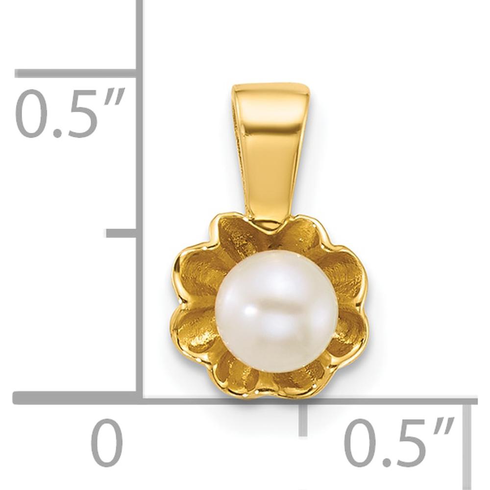 14K Yellow Gold Freshwater Cultured Pearl Flower Pendant with Textured Back - 4-5mm Pearl by Monteluci Fine Jewelry