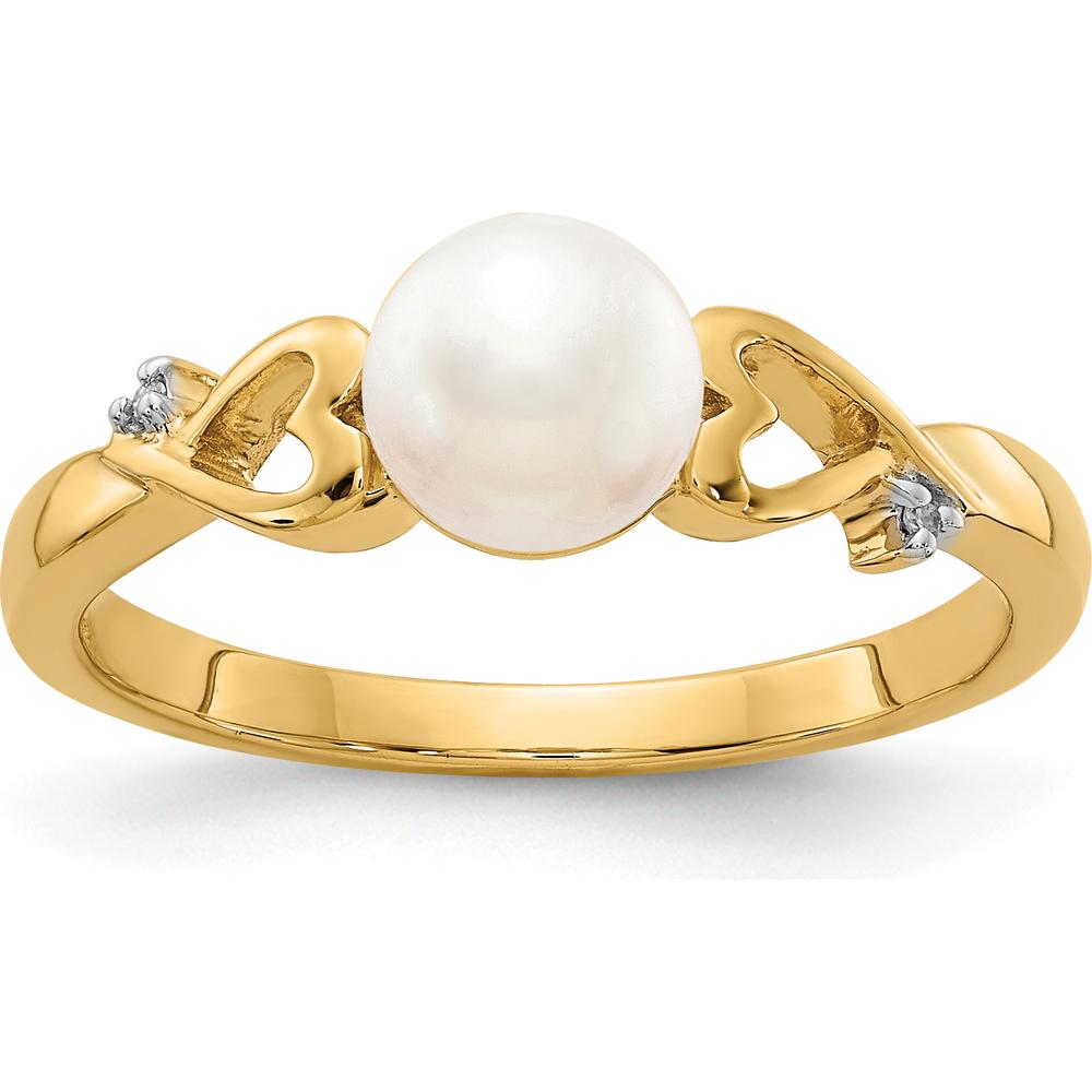 14K Yellow Gold Freshwater Cultured Pearl Heart Ring with Diamond Accents - 1.3 Carat Pearl, 0.006 Carat Total Diamond Weight by Monteluci Fine Jewelry