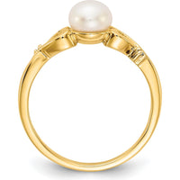 14K Yellow Gold Freshwater Cultured Pearl Heart Ring with Diamond Accents - 1.3 Carat Pearl, 0.006 Carat Total Diamond Weight by Monteluci Fine Jewelry
