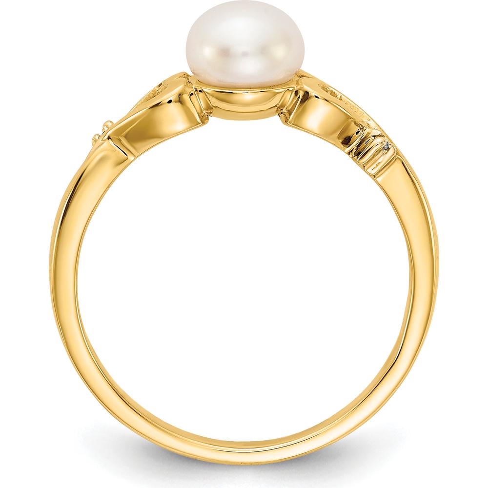 14K Yellow Gold Freshwater Cultured Pearl Heart Ring with Diamond Accents - 1.3 Carat Pearl, 0.006 Carat Total Diamond Weight by Monteluci Fine Jewelry