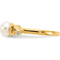 14K Yellow Gold Freshwater Cultured Pearl Heart Ring with Diamond Accents - 1.3 Carat Pearl, 0.006 Carat Total Diamond Weight by Monteluci Fine Jewelry