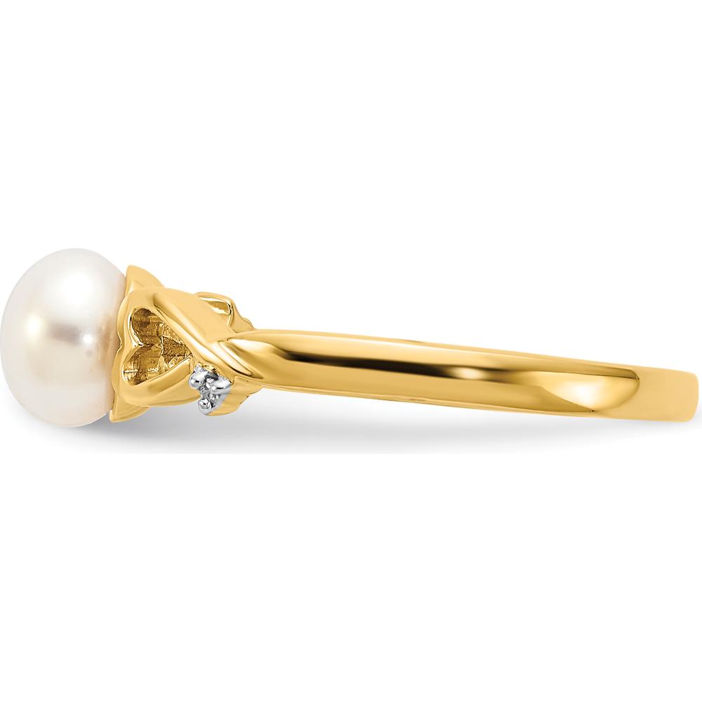 14K Yellow Gold Freshwater Cultured Pearl Heart Ring with Diamond Accents - 1.3 Carat Pearl, 0.006 Carat Total Diamond Weight by Monteluci Fine Jewelry