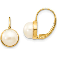 14K Yellow Gold Freshwater Cultured Pearl Leverback Earrings - 6-7mm Button Pearls by Monteluci Fine Jewelry