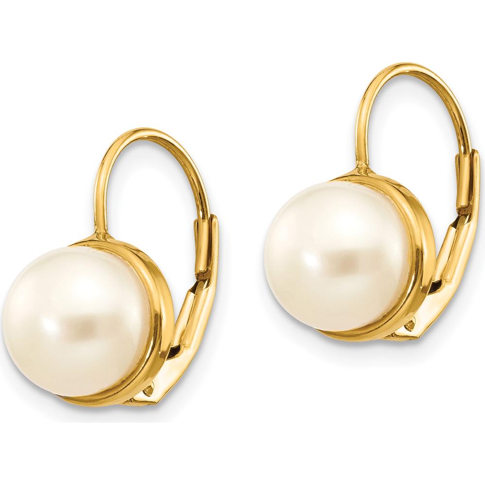 14K Yellow Gold Freshwater Cultured Pearl Leverback Earrings - 6-7mm Button Pearls by Monteluci Fine Jewelry